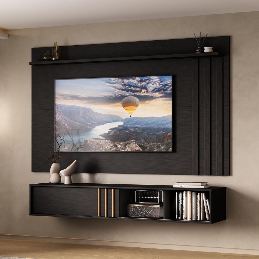 Conjunto Rack e Painel Parede Preto Touch Linea Carraro