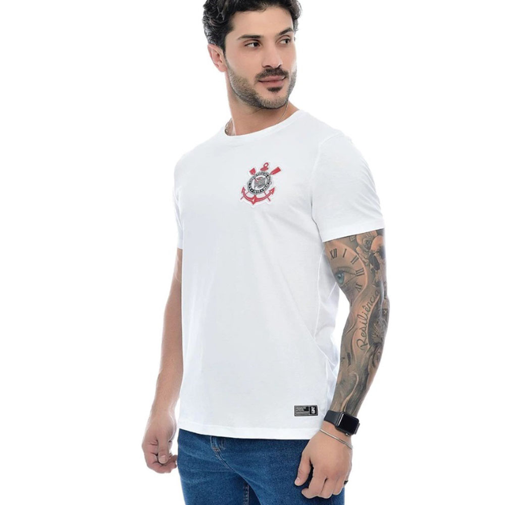 Camisa Corinthians Algodão Brasão Bordado Branca - M
