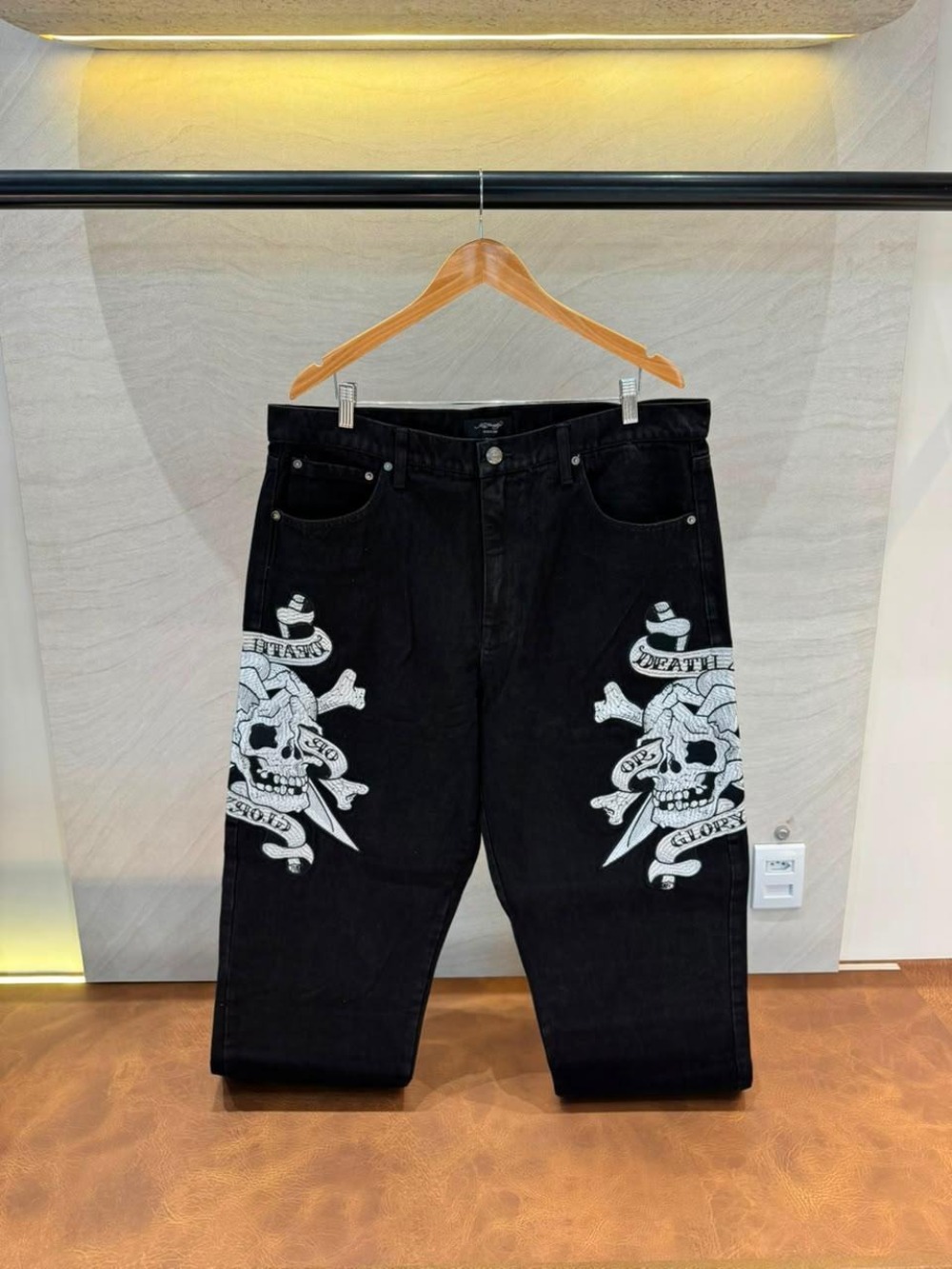 Calça Ed Hardy Skulls Wide Leg Baggy Black Wash — 40 / 42 / 48, Novo