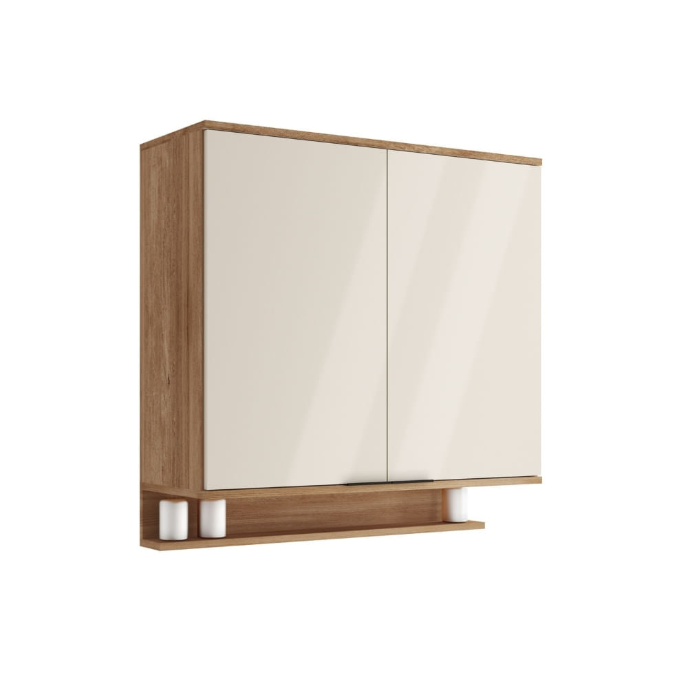 Armário Aéreo de Cozinha Miami 800mm 2 Portas c Porta Temperos Carraro Freijó com Off White