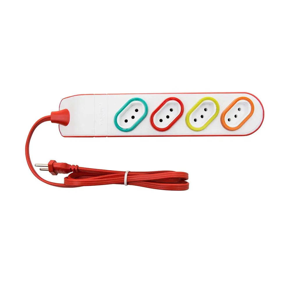 EXTENS MULTITOMADA PP 3X0,75 2P+T 10A VERMELHO 5M DANEVA