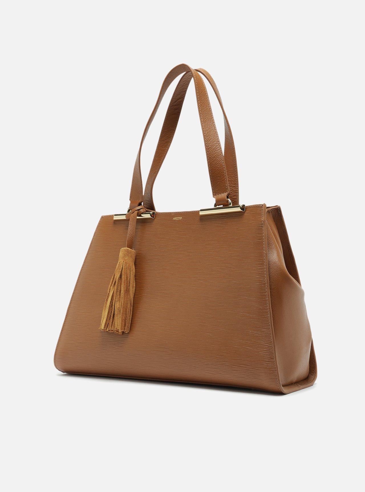 Foto 2 de Bolsa Shopping Marrom Couro Grande Metal Barbicacho