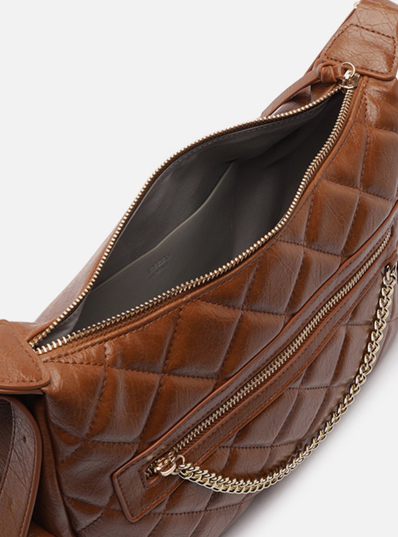 Foto 4 de Bolsa Tiracolo Marrom Média Matelassê Bolsos