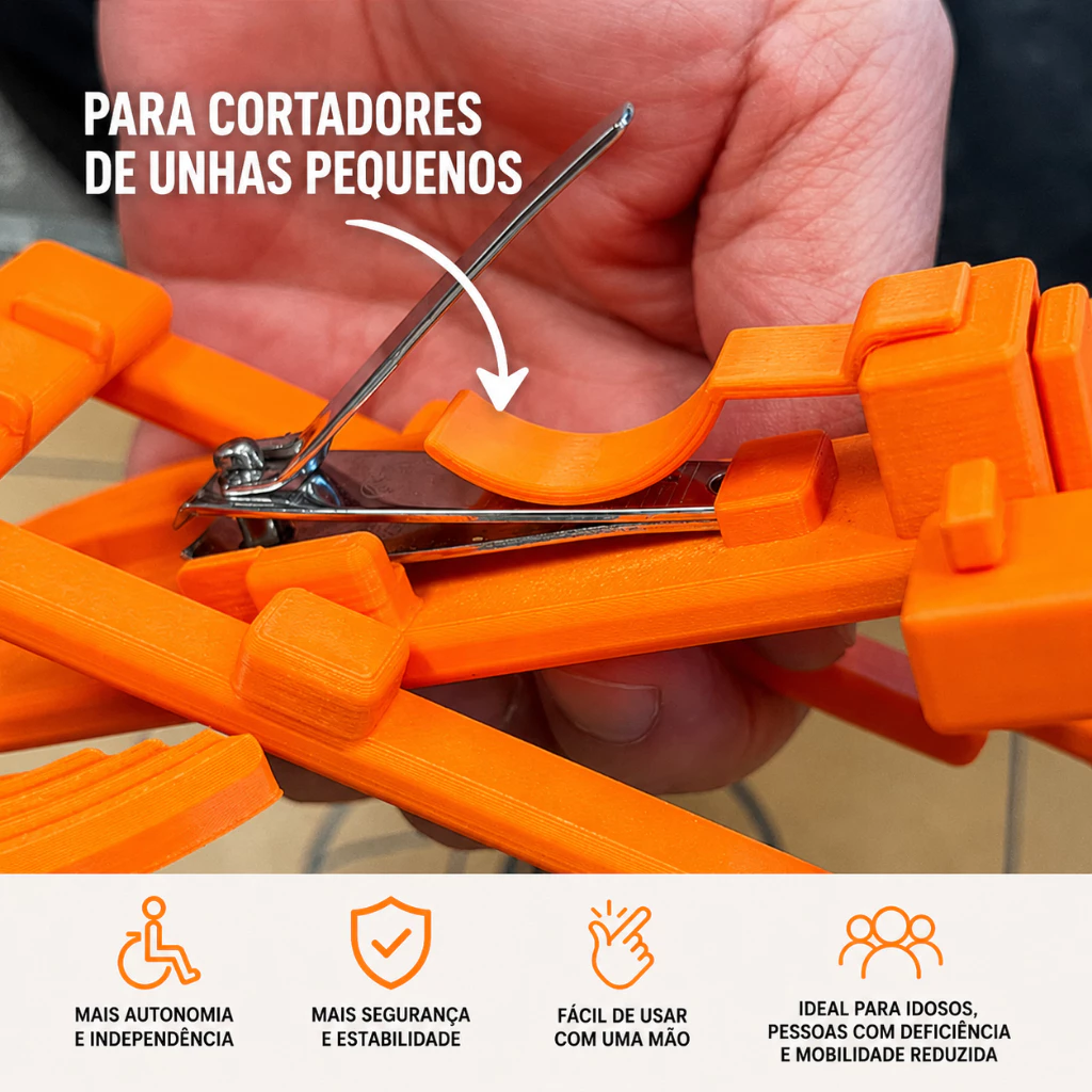 Suporte para Cortador de Unhas Adaptado | Auxílio para Idosos, Pessoas com Deficiência e Mobilidade Reduzida | Impressão