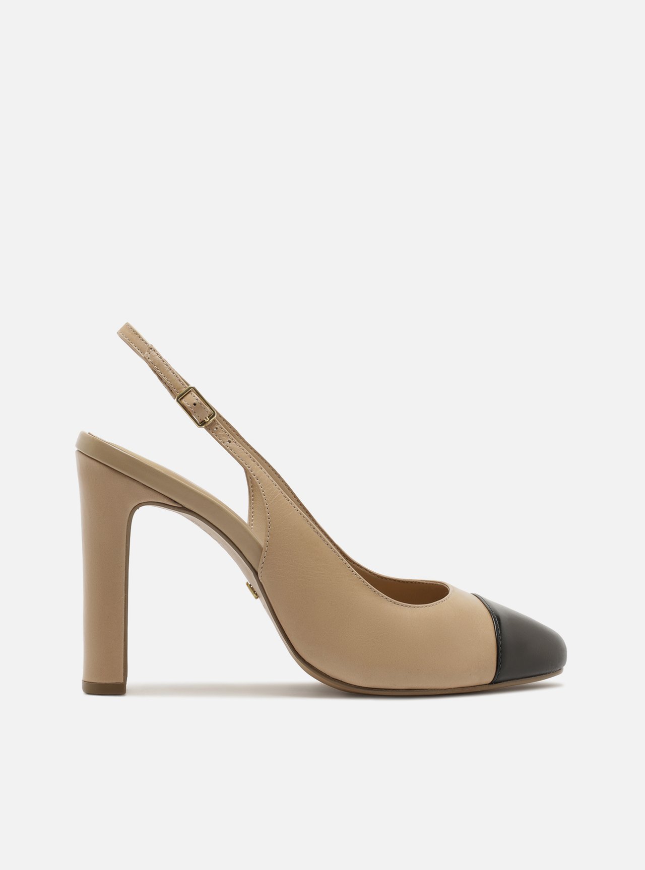 Sapato Boneca Nude Couro Cap Toe Preto