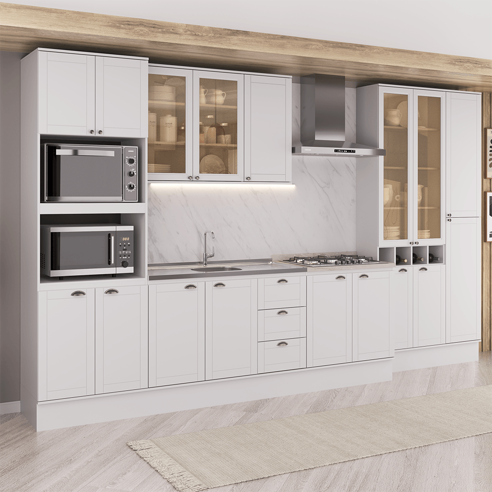 Armário de Cozinha Completa com Balcão Milla Element Carraro Branco