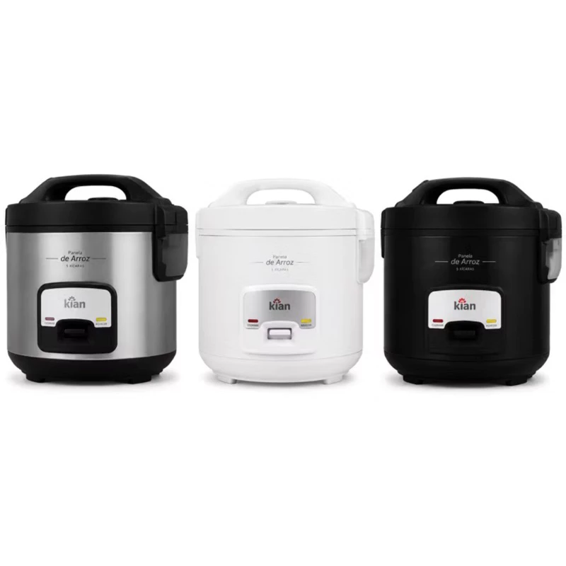 Panela de Arroz Elétrica 5 Xícaras 220v Antiaderente Preto Branco e Inox