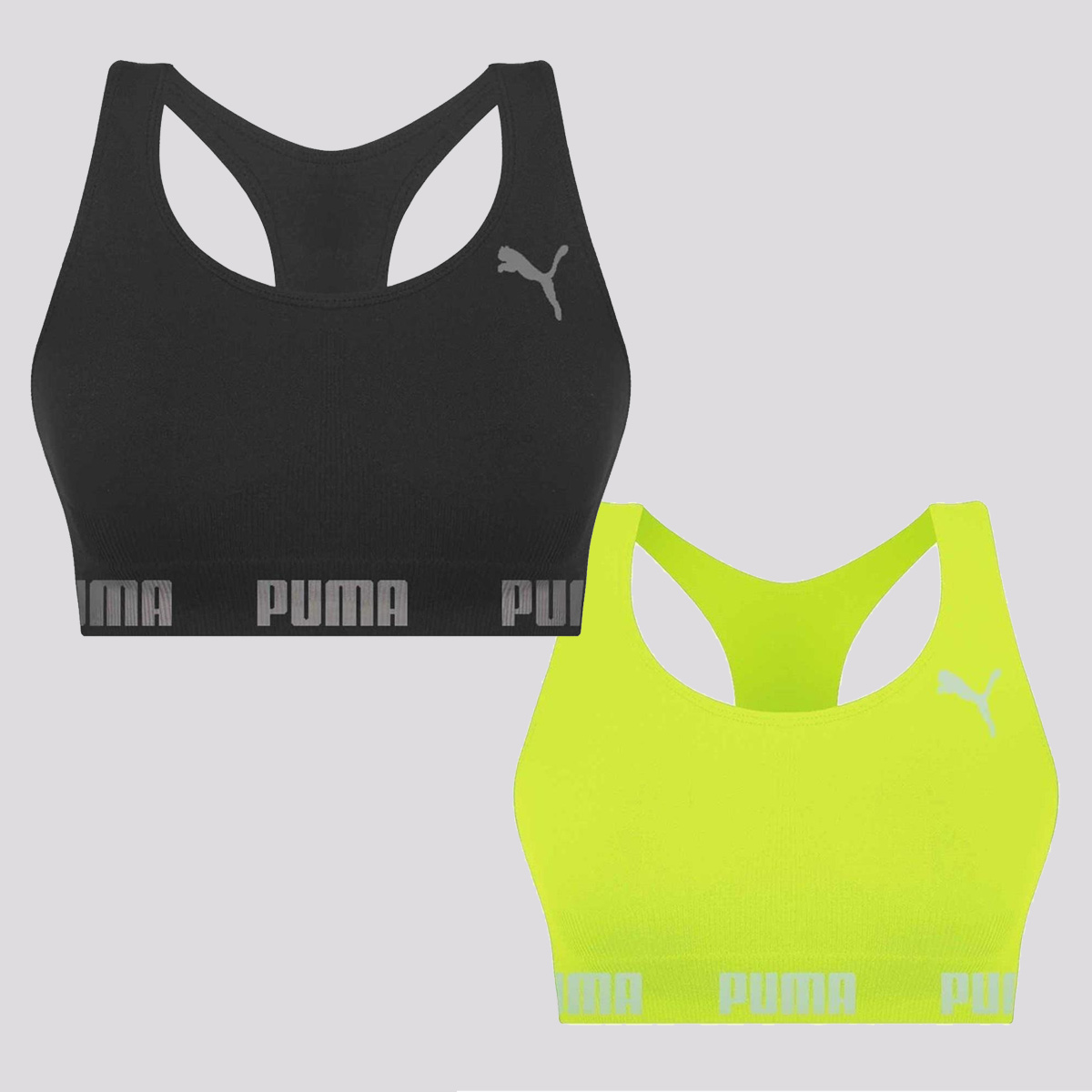 Kit 2 Tops Puma Sem Costura Preto e Amarelo