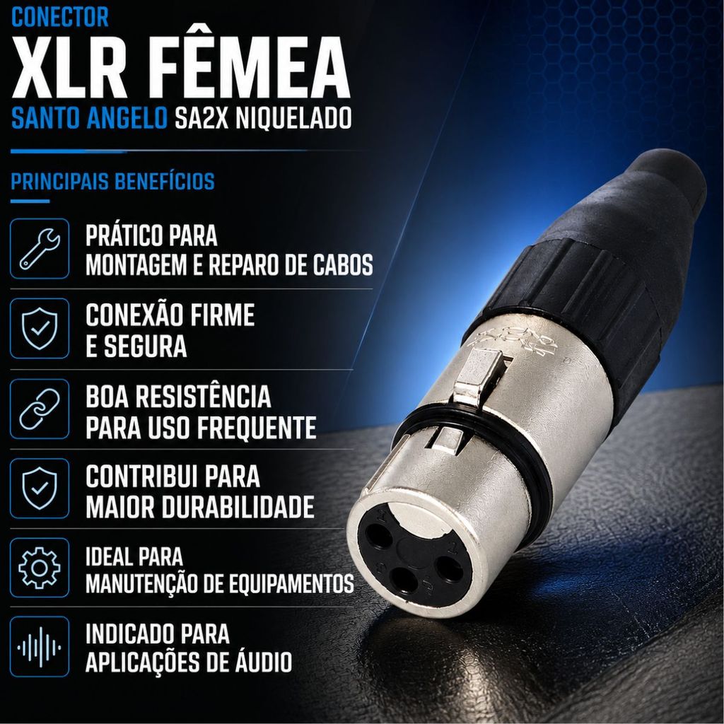 Foto 2 de Conector XLR Fêmea Santo Angelo SA2X Niquelado