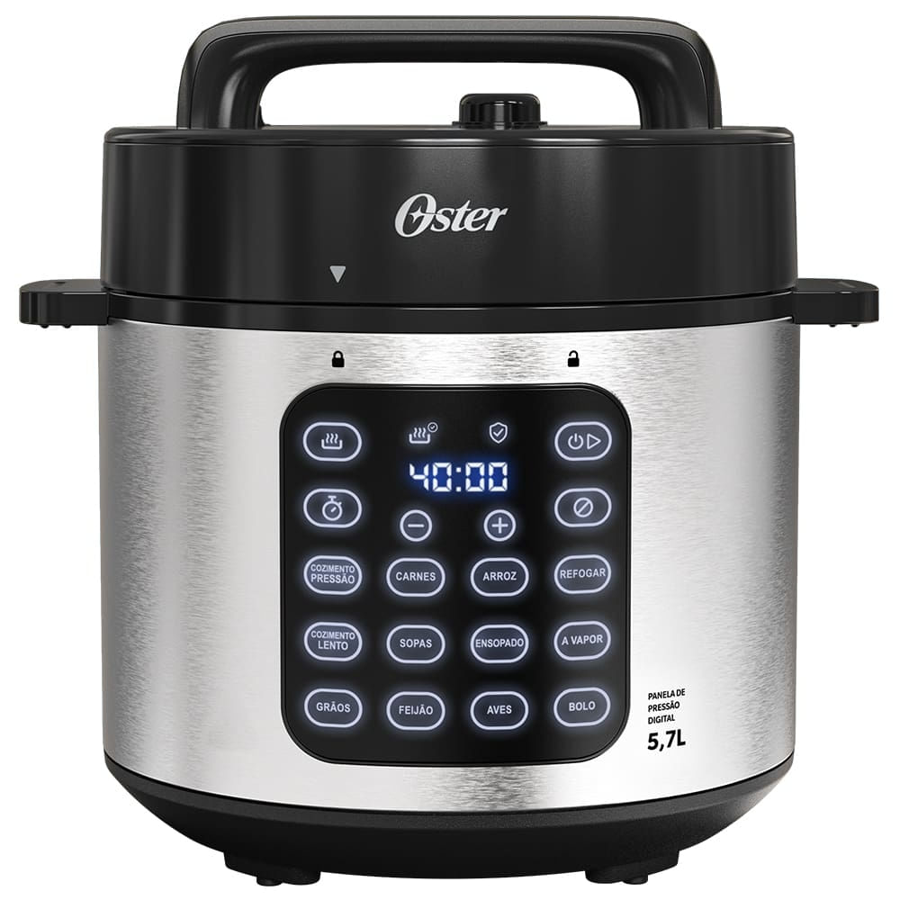 Panela de Pressão Elétrica Oster OPAN930 5,7L Inox Jateado Digital Preto / 110