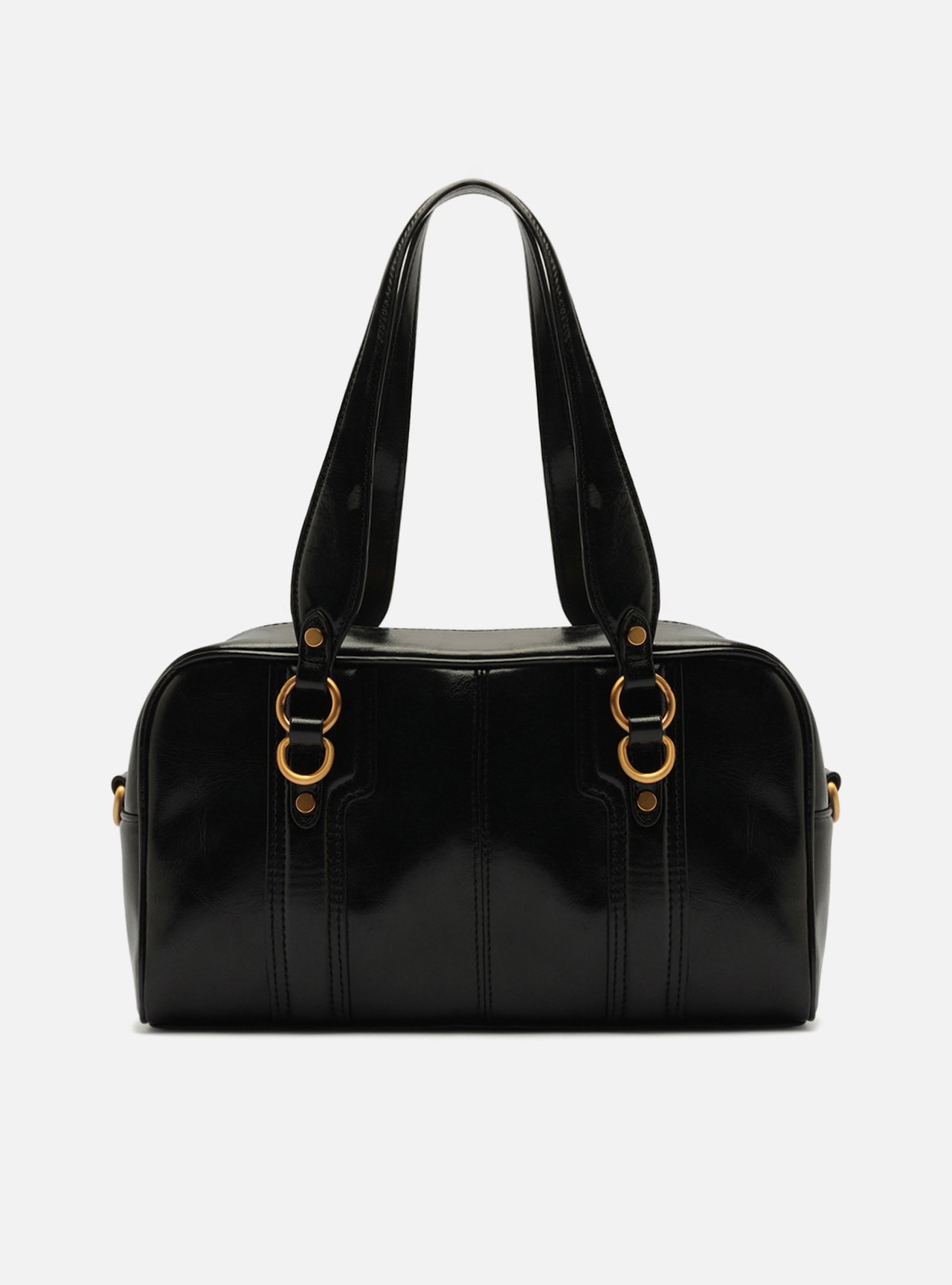 Bolsa Bowling Preta Média Metais Dourados