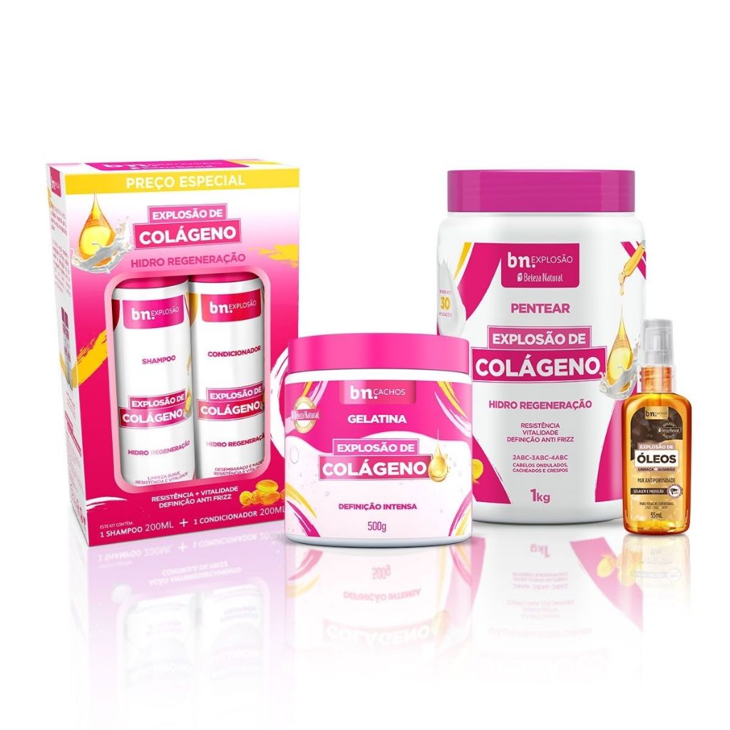 Kit Trio Colágeno + Óleo Capilar Linhaça e Algodão 55ml bn.Cachos