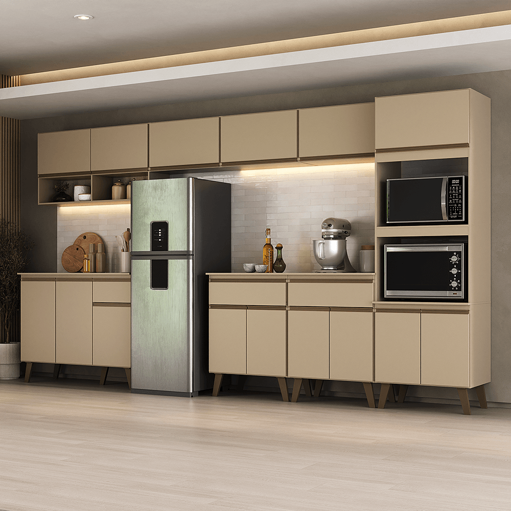 Armário de Cozinha Completa Atlanta Open Carraro Amêndoa