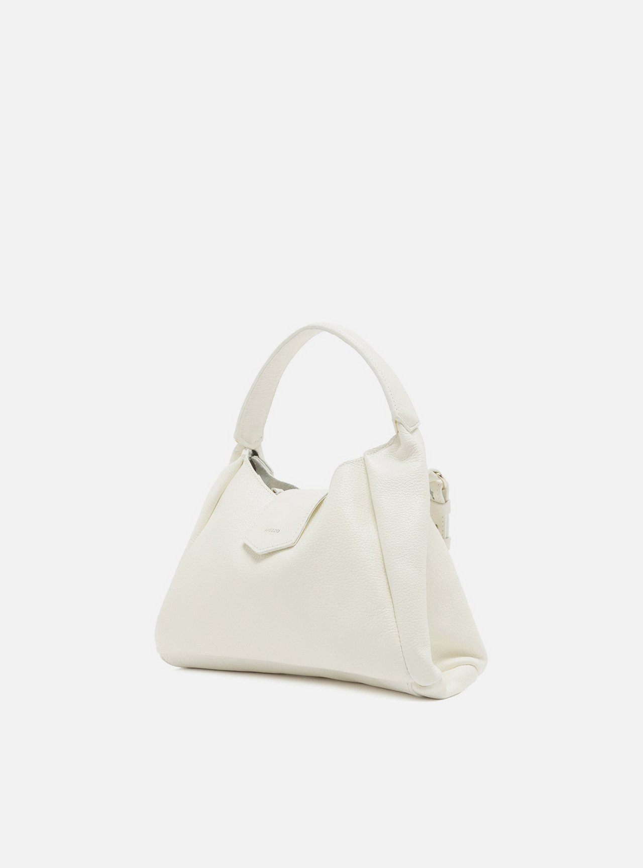 Foto 2 de Bolsa Hobo Branca Couro Média Lapela