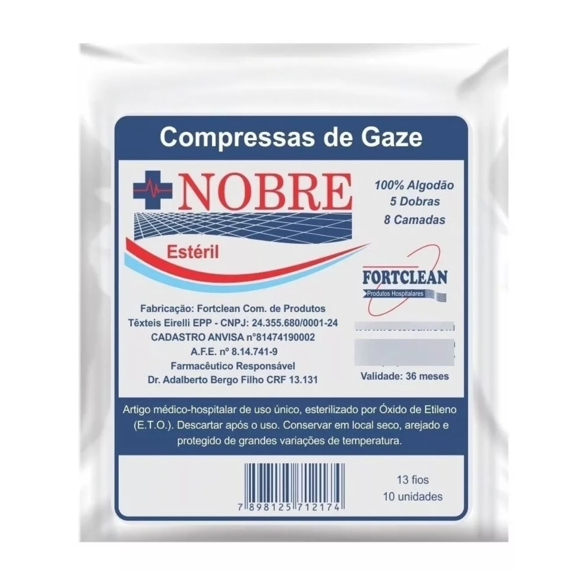 COMPRESSA GAZE ESTERIL - 13 Fios NOBRE PACOTE COM 10 UN(1 envelope)