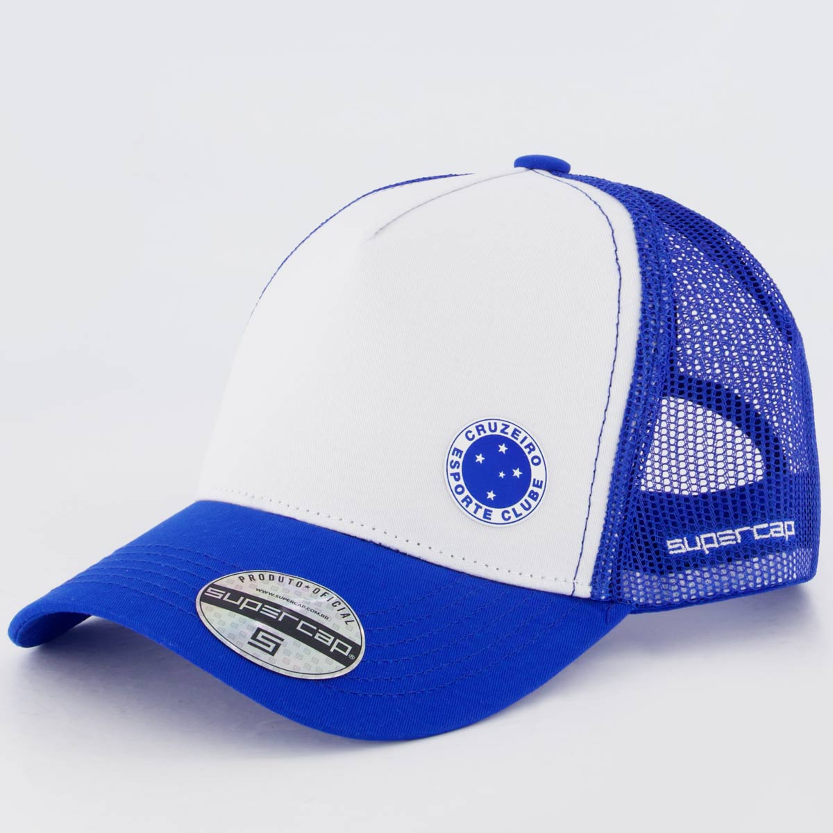 Boné Cruzeiro Trucker Americano Branco e Azul