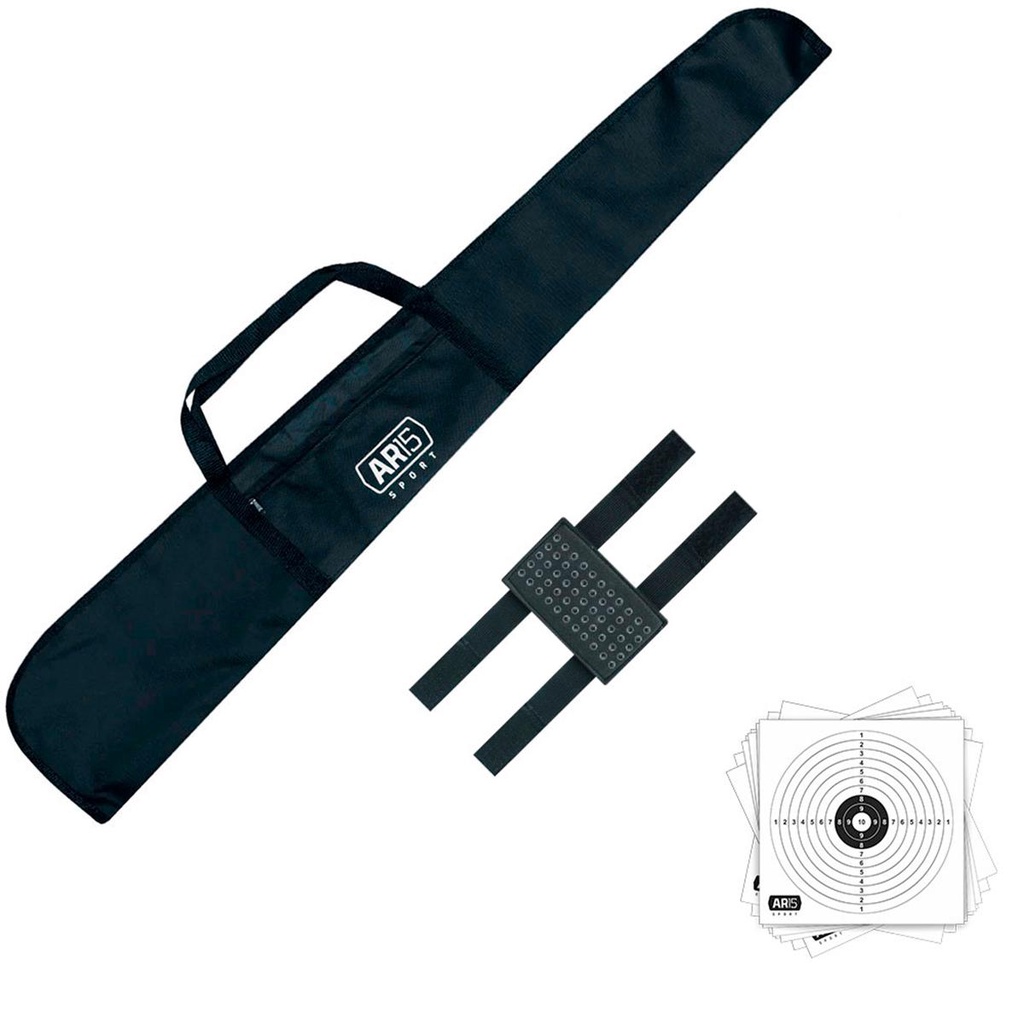 Capa AR15 Sport Proteção Simples 120cm + Porta Chumbinhos AR15 Sport + Alvos de Papel 14x14 AR15 Sport