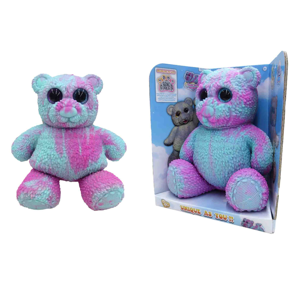 Boneco Elástico Urso Tye Dye Verde E Rosa De 22Cm - Soft