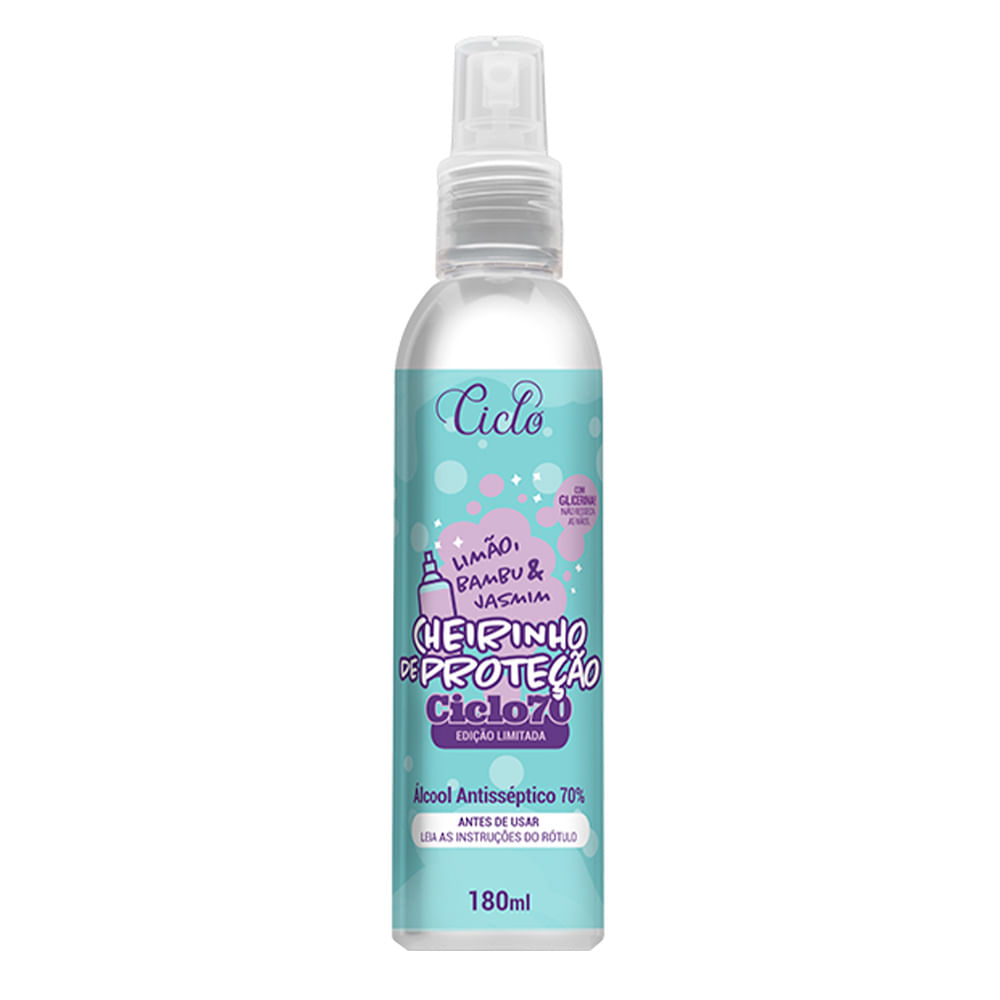Álcool Spray Ciclo – Álcool Antisséptico 70% Limão, Bambu e Jasmim — 180ml