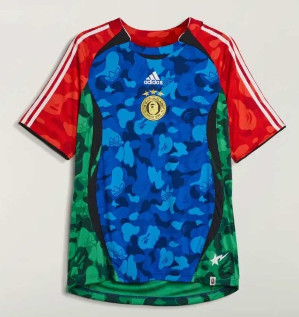 BAPE x adidas Camiseta Teamgeist H Blue Red Green — XG, Novo