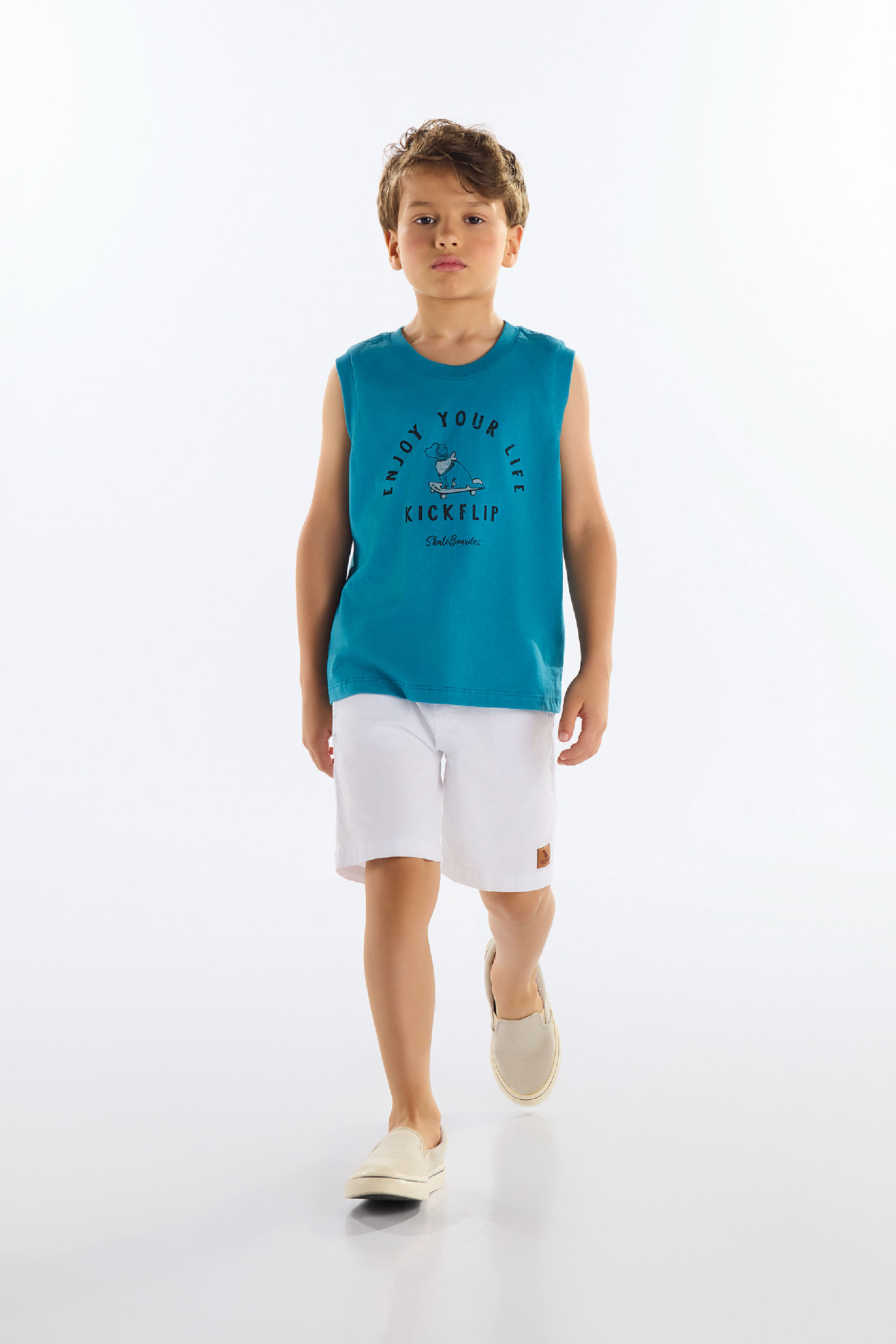 Regata Infantil Masculina em Meia Malha (Azul) Quimby — 04