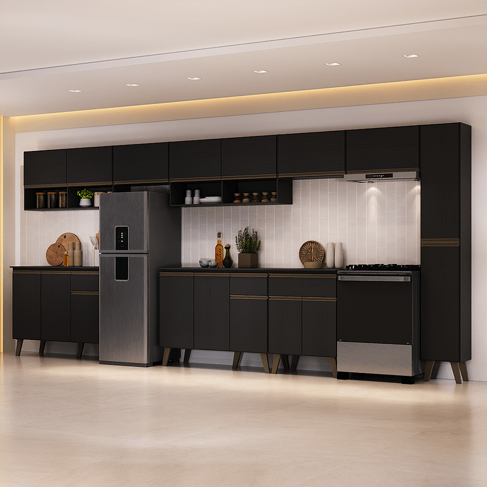 Armário de Cozinha Completa Atlanta Forum Carraro Preto Touch