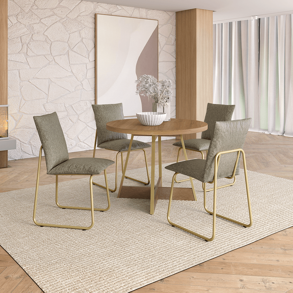 Conjunto Sala de Jantar 4 Cadeiras Avena Carraro Noce Dourado