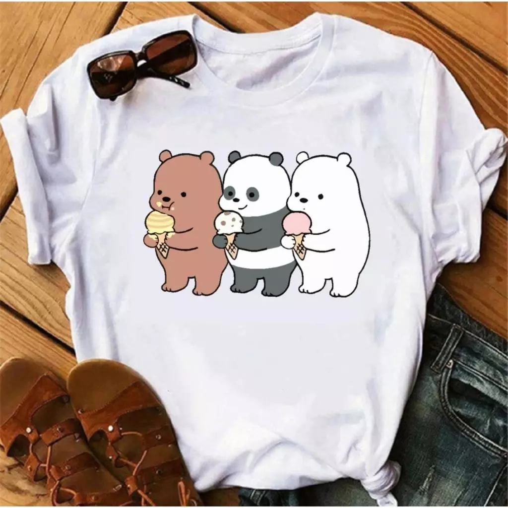 Camiseta Feminina Masculina Ursos Tomando Sorvete Básica Algodão Camisa Unissex