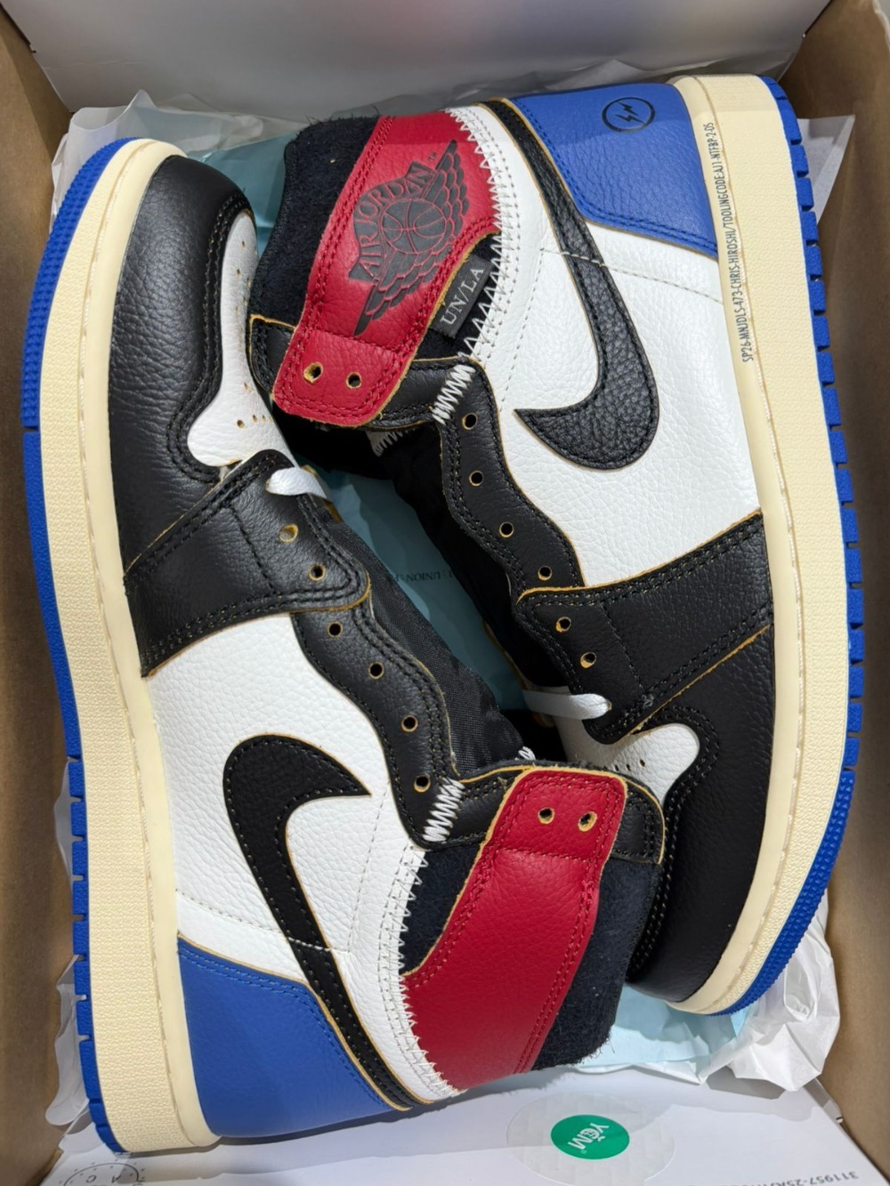 Union LA x Fragment x Air Jordan 1 Retro High OG SP Varsity Red Sport Royal — 41, Novo
