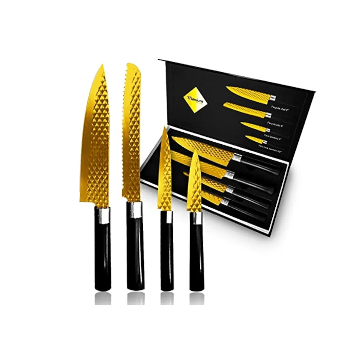KIT FACAS DELUXE 4 PEÇAS TITANIUM