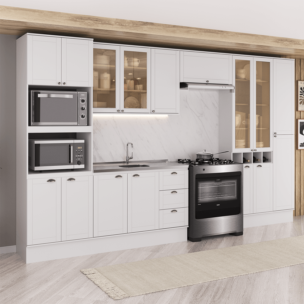 Armário de Cozinha Completa com Balcão Milla True Carraro Branco