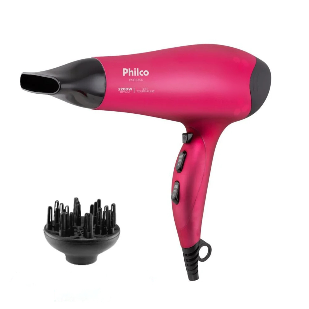 Secador De Cabelo Rosa Philco Menos Frizz e Mais Brilho c/ Ar Frio Bivolt PSC2350 2200W