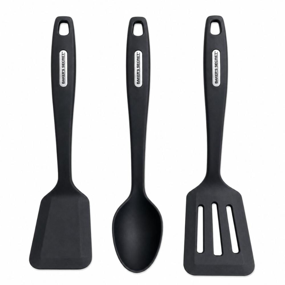 Jogo Utensílios Cozinha Espátula Colher Nylon Baker's Secret