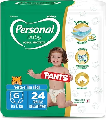Personal Fralda Baby Total Protect Pants Grande, 24 Unidades