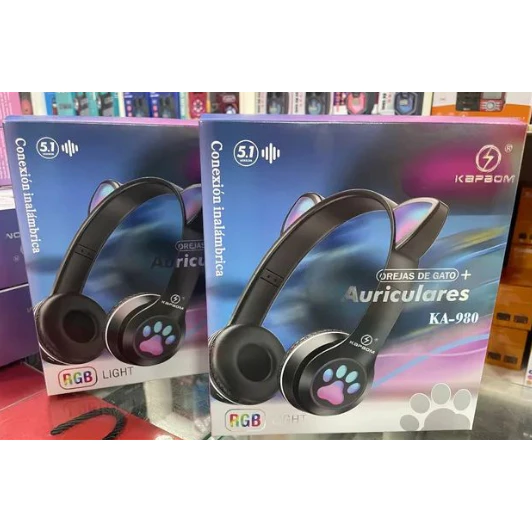 Fone De Ouvido Bluetooth Gatinho Com LED KAPBOM KA-980 SEM FIO