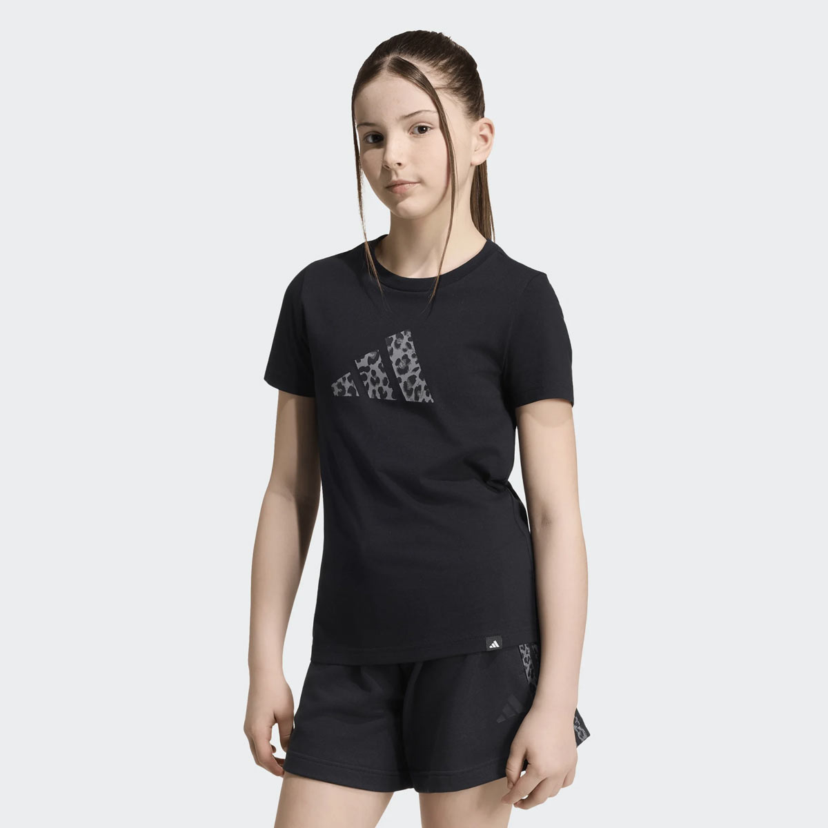 Camiseta Adidas Logo Leopardo Juvenil Preta