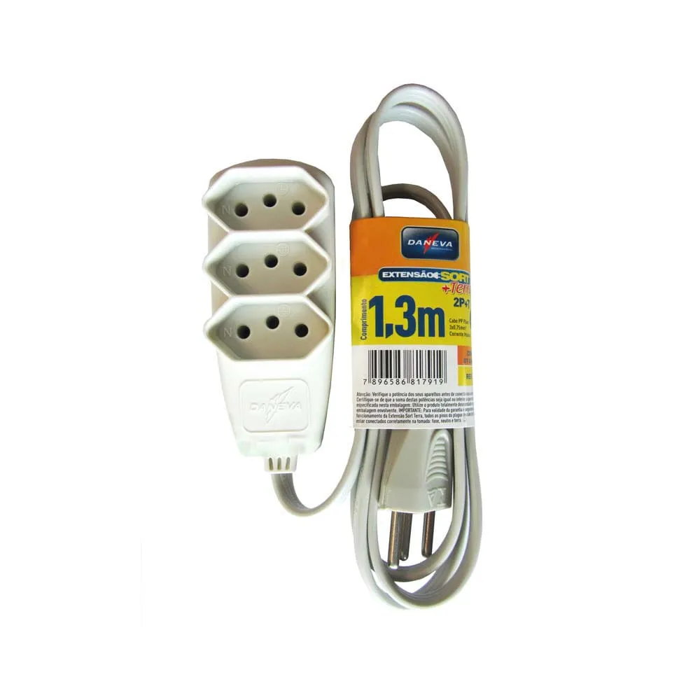 EXTENSAO SORT PP 3X0,75 2P+T 10A GELO 1,3M - 6PCS/ DANEVA