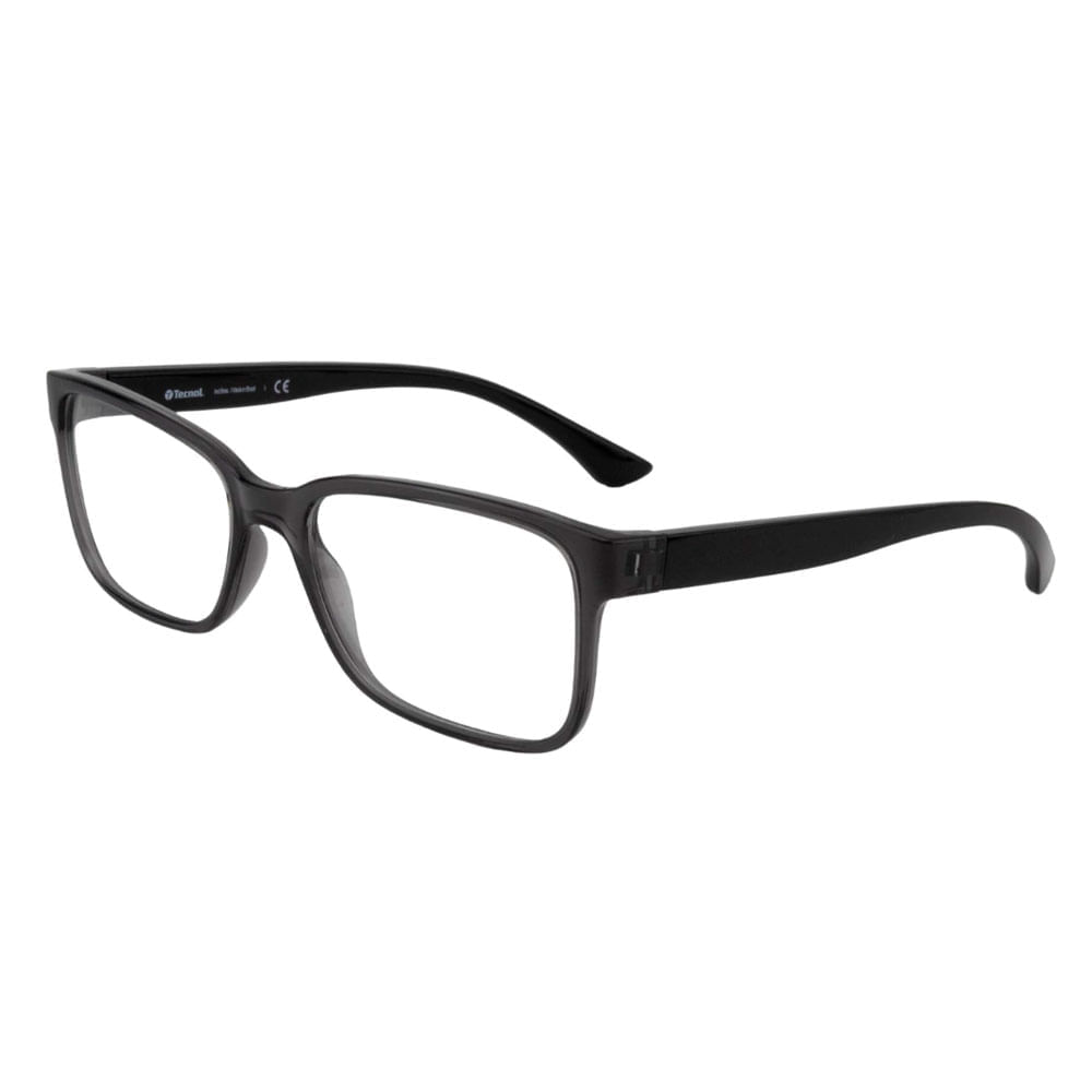 Armação de Óculos de Grau Masculino Tecnol Retangular TN3083 Cor Transparente e Preto
