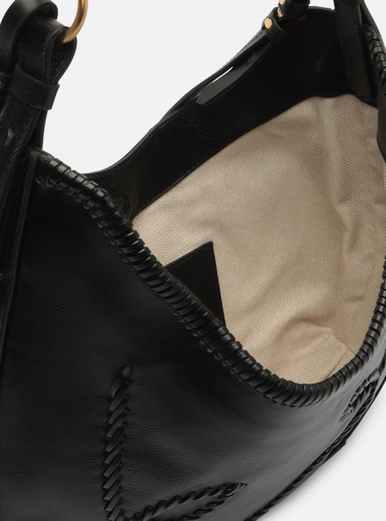 Foto 4 de Bolsa Hobo Preta Couro Média Tressê