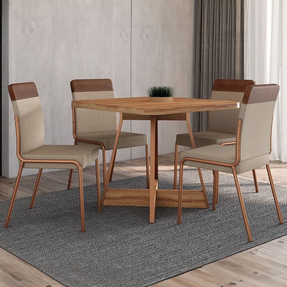 Conjunto Sala de Jantar 4 Cadeiras Seul Carraro Nogal