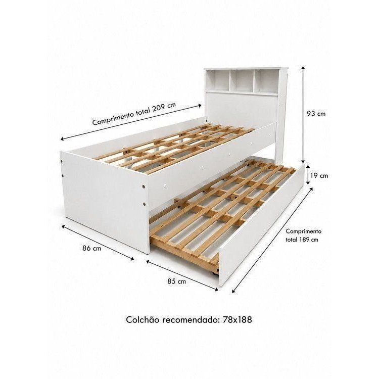 Foto 2 de Bicama Cama com Auxiliar Solteiro com Nichos