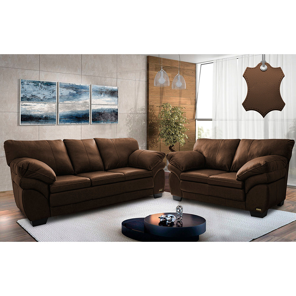 Conjunto Sofá de Couro Legítimo 3 e 2 Lugares Cama inBox Monterrey - Mel / 2,10m x 1,60m