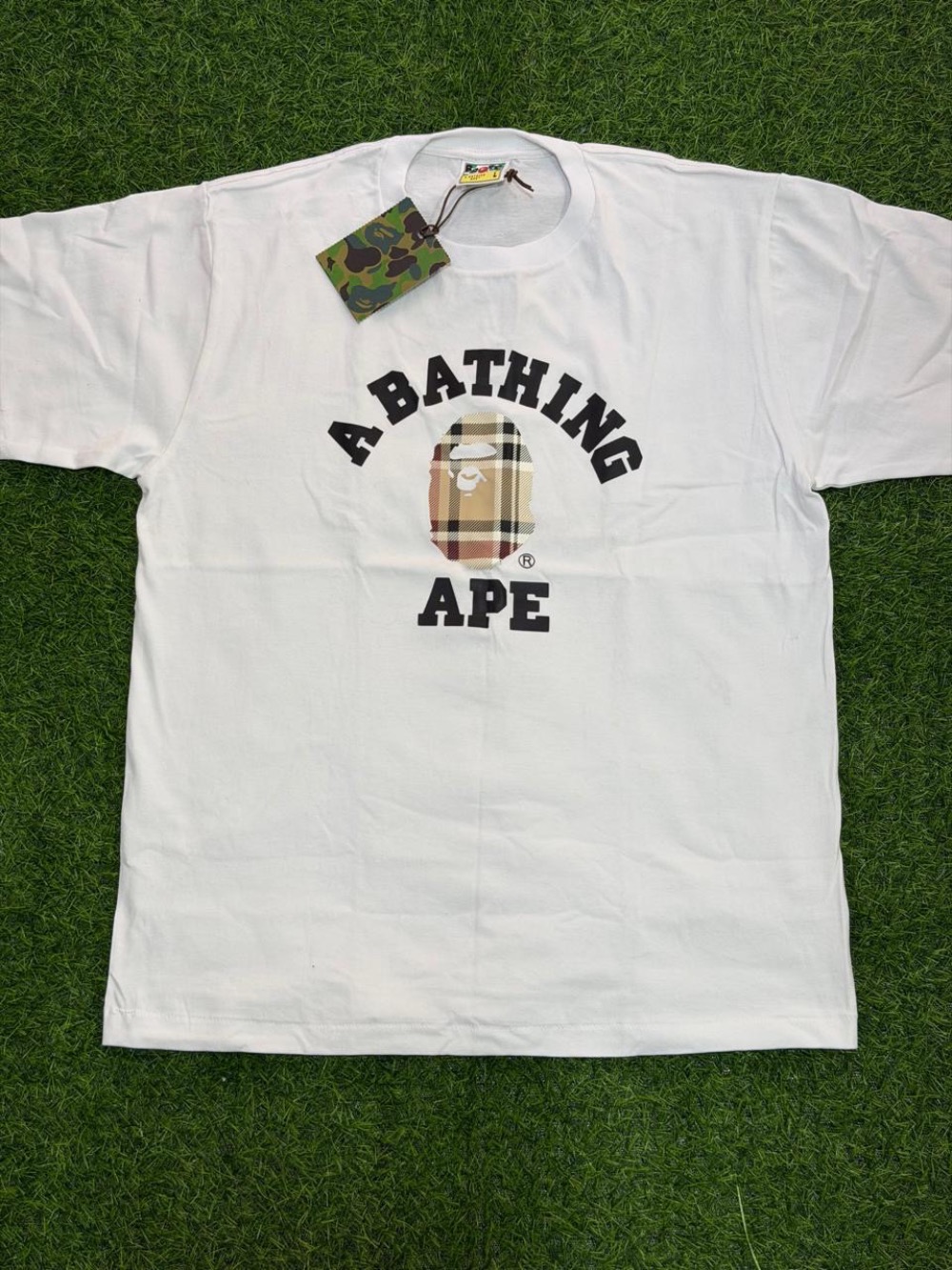 Camiseta BAPE Check College White Beige — G, Novo