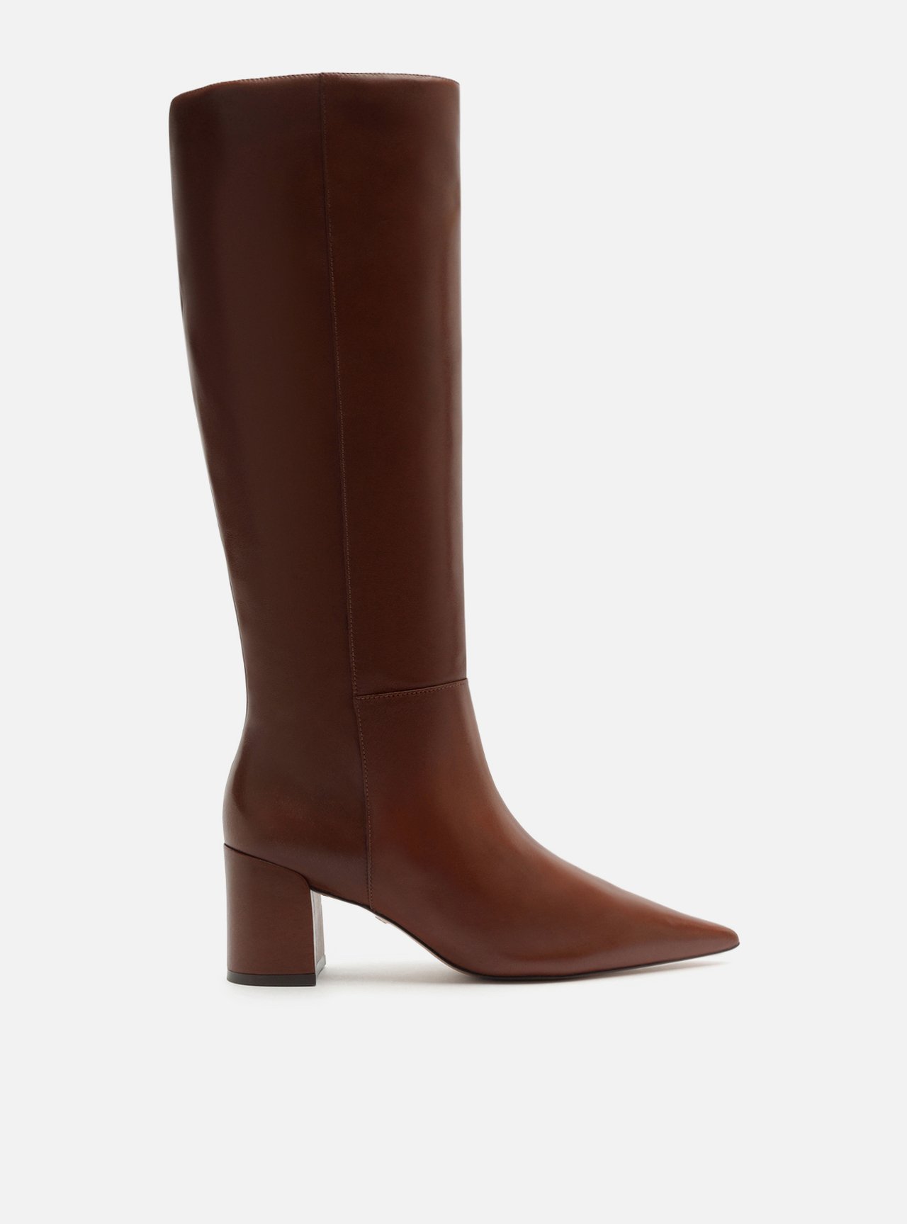 Bota Marrom Couro Cano Longo Salto Bloco