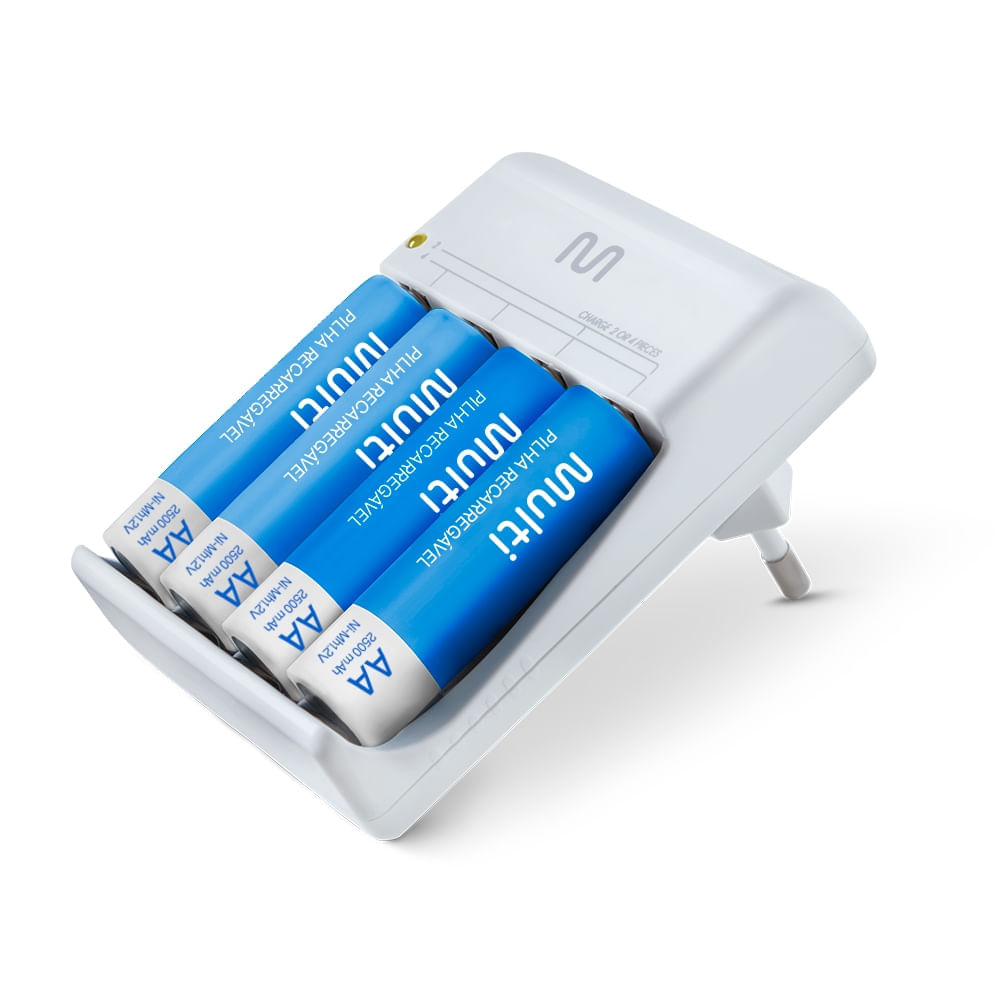 Foto 2 de Carregador De Pilhas Multilaser AA/AAA + 4 Pilhas Aa 2500Mah Multi - CB054 CB054