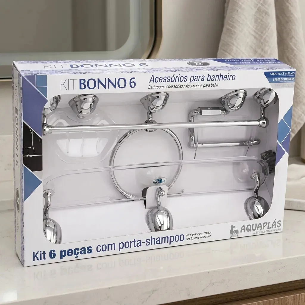 KIT BONNO 6 PEÇAS CROMADO CRISTAL AQUAPLAS