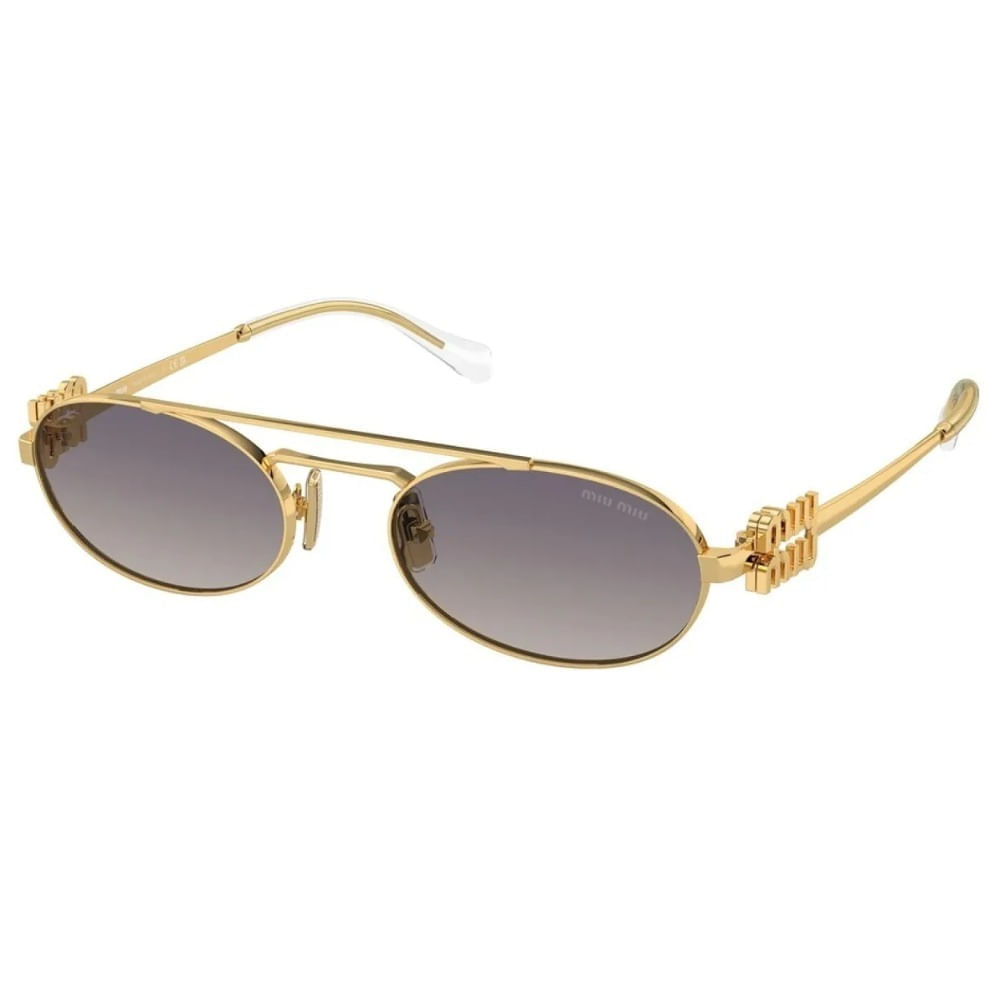 Óculos de Sol Feminino Miu Miu Oval MU 54ZS Dourado / Cinza Escuro 53