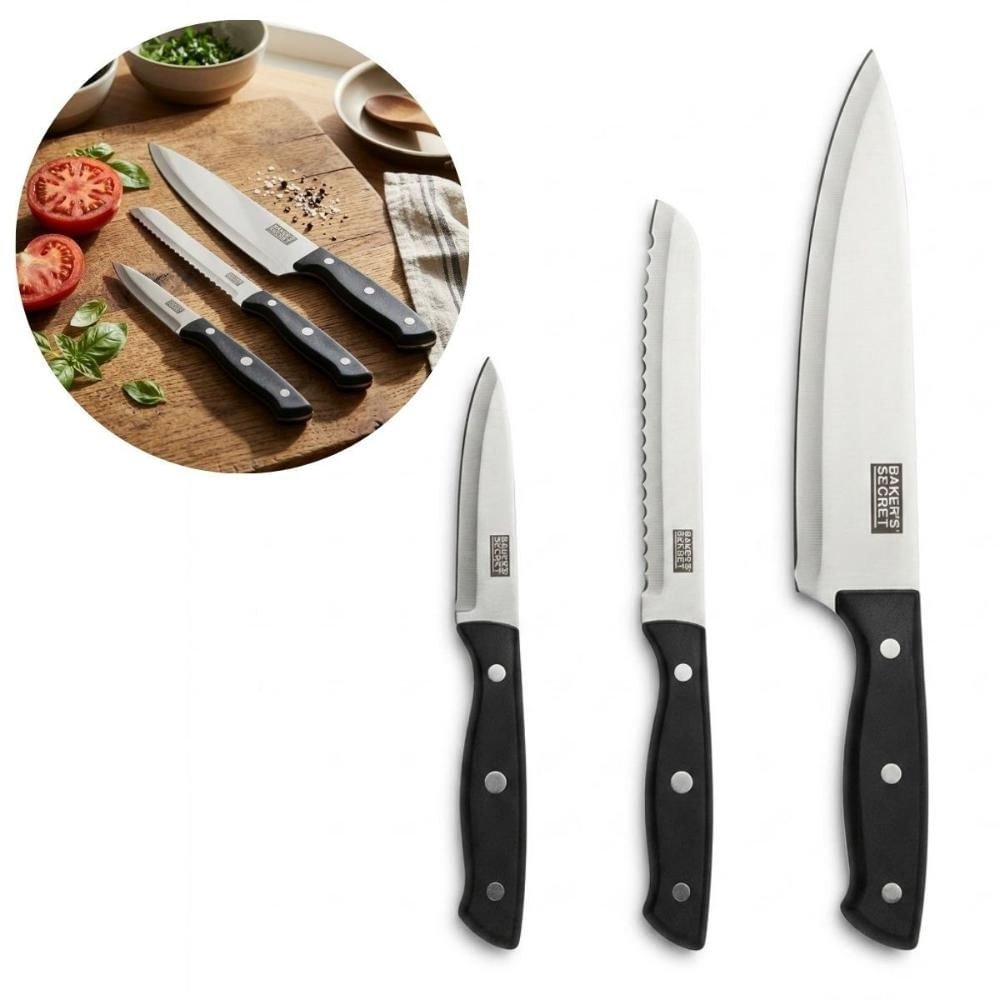 Jogo 3 Facas Inox Chef Utilitária Legumes Carne Pão Multiuso