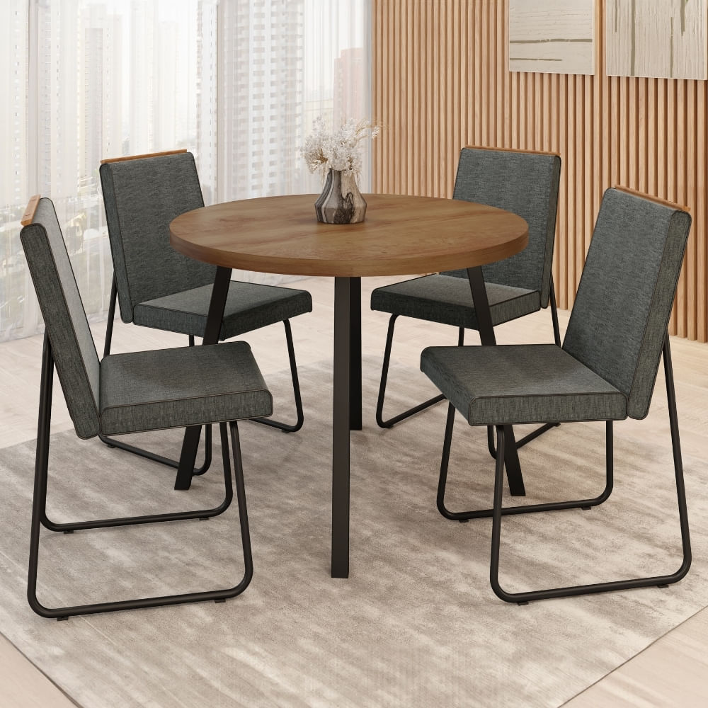 Conjunto Sala de Jantar 4 Cadeiras Piemonte Carraro Nogal Preto