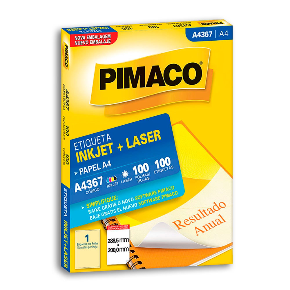 Etiqueta inkjet/laser A4367 com 100 folhas Pimaco